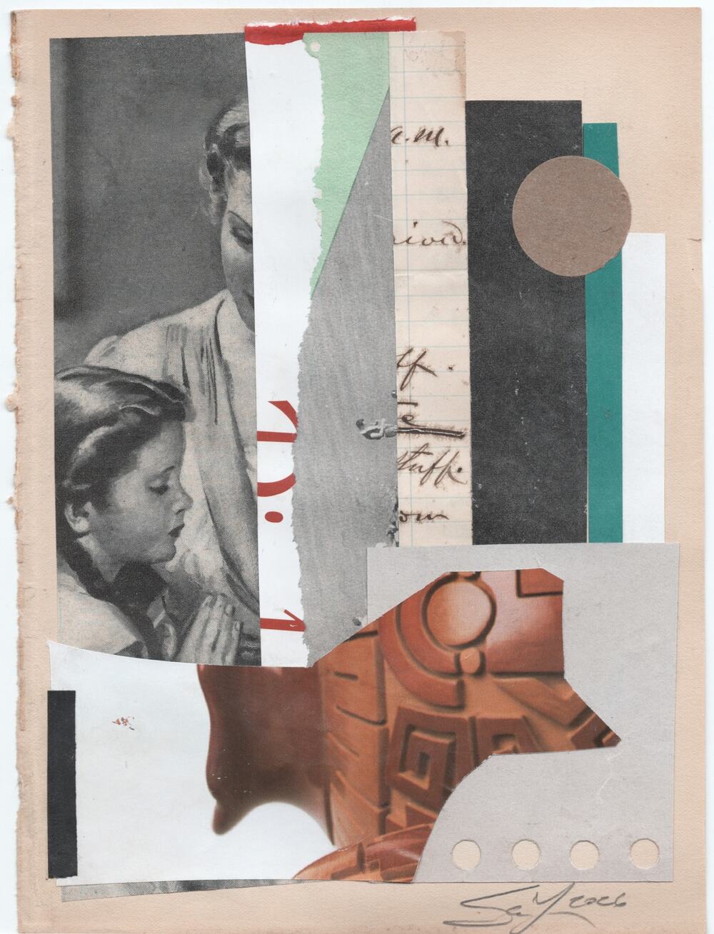 Original Mixed Media Modern Art Collage "Morganise" 5.75x7.5" Signed